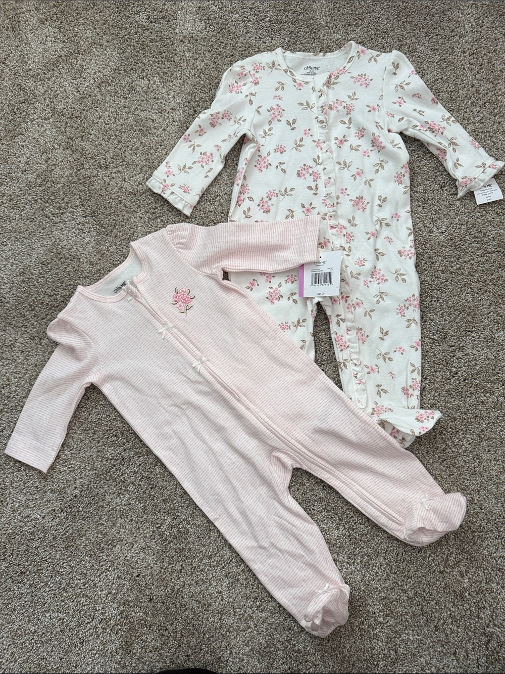 NWT Little Me Light Pink Floral Footed One-Piece Set of 2